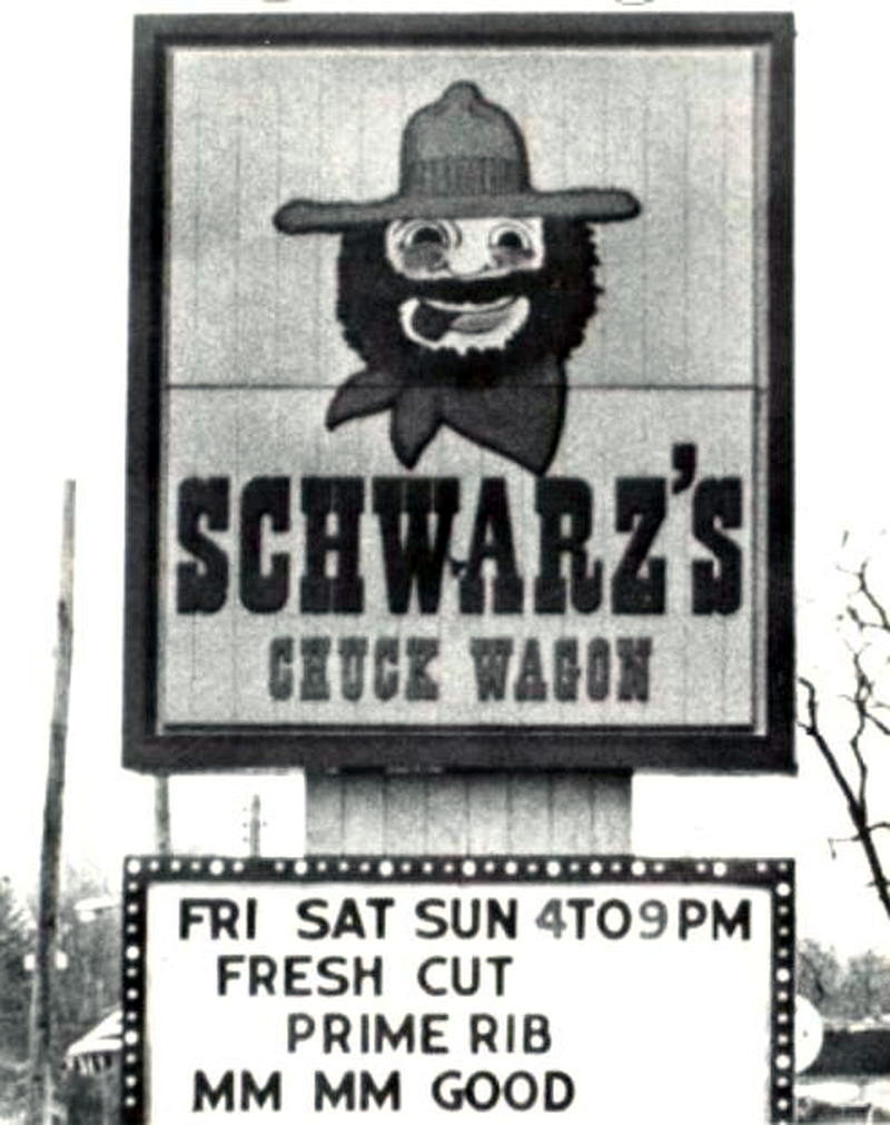 Satellite Burgerteria (Schwarzs Chuck Wagon, Charlies Chuck Wagon) - Vintage Photo Of Schwarz Sign (newer photo)